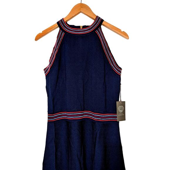 Vince Camuto Navy Blue Contrast-Trim Fit & Flare Halter Dress Size L - Picture 6 of 10